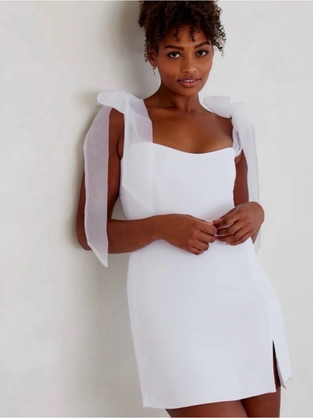 Park & Fifth White Tie-Shoulder Mini Dress